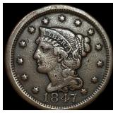 1847 Braided Hair Large Cent LIGHTLY CIRCULATED