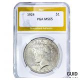 1924 Silver Peace Dollar PGA MS65