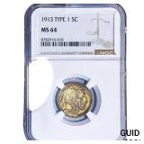 1913 Buffalo Nickel NGC MS64 Type 1