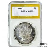 1881-O Morgan Silver Dollar PGA MS64 PL