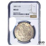 1891-S Morgan Silver Dollar NGC MS63