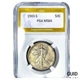 1943-S Walking Liberty Half Dollar PGA MS64