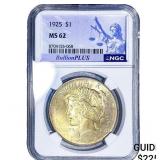 1925 Silver Peace Dollar NGC MS62