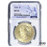 1924 Silver Peace Dollar NGC MS62
