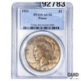 1921 Silver Peace Dollar PCGS AU50