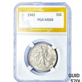 1943 Walking Liberty Half Dollar PGA MS66