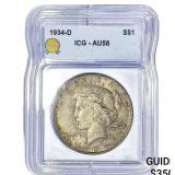 1934-D Silver Peace Dollar ANACS AU58