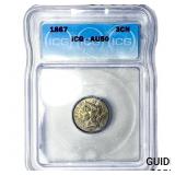 1867 Nickel Three Cent ICG AU50