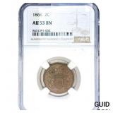 1868 2C Shield NGC AU53 BN