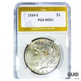 1934-S Silver Peace Dollar PGA MS61