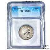 1932-S Washington Silver Quarter ICG MS61