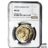 1939 $1 Sliver Canada  NGC MS64