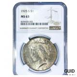 1925-S Silver Peace Dollar NGC MS63