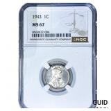 1943 Wheat Cent NGC MS67