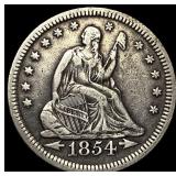 1854 Arrows Seated Liberty Quarter NEARLY UNCIRCUL