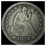 1854 Arrows Seated Liberty Quarter NEARLY UNCIRCUL
