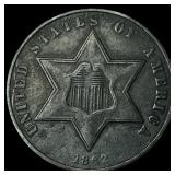 1862 Silver Three-Cent Piece NEARLY UNCIRCULATED