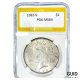 1922-S Silver Peace Dollar PGA MS64