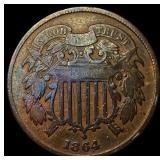 1864 Bronze Two-Cent Piece CHOICE AU