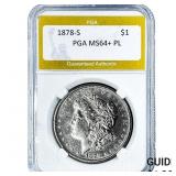 1878-S Morgan Silver Dollar PGA MS64+ PL