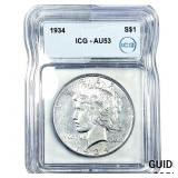 1934 Silver Peace Dollar ICG AU53