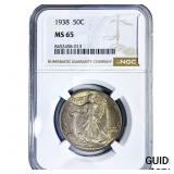 1938 Walking Liberty Half Dollar NGC MS65