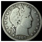 1907-D Silver Barber Half Dollar NICELY CIRCULATED