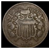 1867 Copper 2 Cents NEARLY UNCIRCULATED