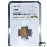 1863 Indian Head Cent NGC AU58