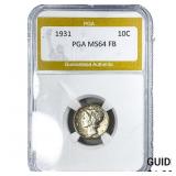 1931 Mercury Silver Dime PGA MS64 FB