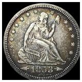 1853 Arrows/Rays Seated Liberty Quarter NEARLY U