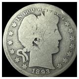 1893-S Silver Barber Half Dollar LIGHTLY CIRCULATE