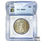 1942 Walking Liberty Half Dollar ICG MS64