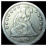 1876-CC Silver Seated Liberty Quarter LIGHTLY CIRC