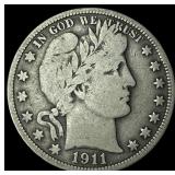 1911 Silver Half Dollar Barber LIGHTLY CIRCULATED