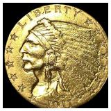 1911 Gold Indian Head Quarter Eagle $2.50 UNCIRCUL