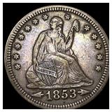 1853 Arrows Seated Liberty Quarter CLOSELY UNCIRCU