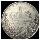 Ottoman Empire 1327 (1909) Silver 20 Kurush  NEAR