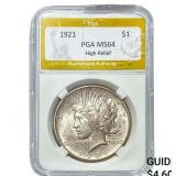 1921 Silver Peace Dollar PGA MS64 High Relief