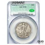 1938-D Walking Liberty Half Dollar CAC VF25