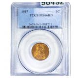 1937 Wheat Cent PCGS MS66 RD