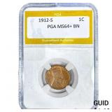 1912-S Wheat Cent PGA MS64+ BN