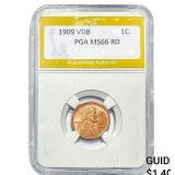 1909 VDB Wheat Cent PGA MS66 RD