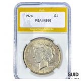 1924 Silver Peace Dollar PGA MS66