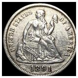 1891 Silver Dime (Seated Liberty) CLOSELY UNCIRCUL
