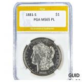 1881-S Morgan Silver Dollar PGA MS65 PL