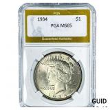 1934 Silver Peace Dollar PGA MS65