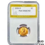 1936-D Wheat Cent PGA MS66 RD