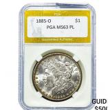 1885-O Morgan Silver Dollar PGA MS63 PL