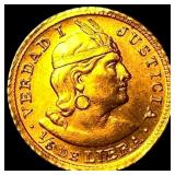 Gold 1964 Peru 1/5 Libra GEM BU